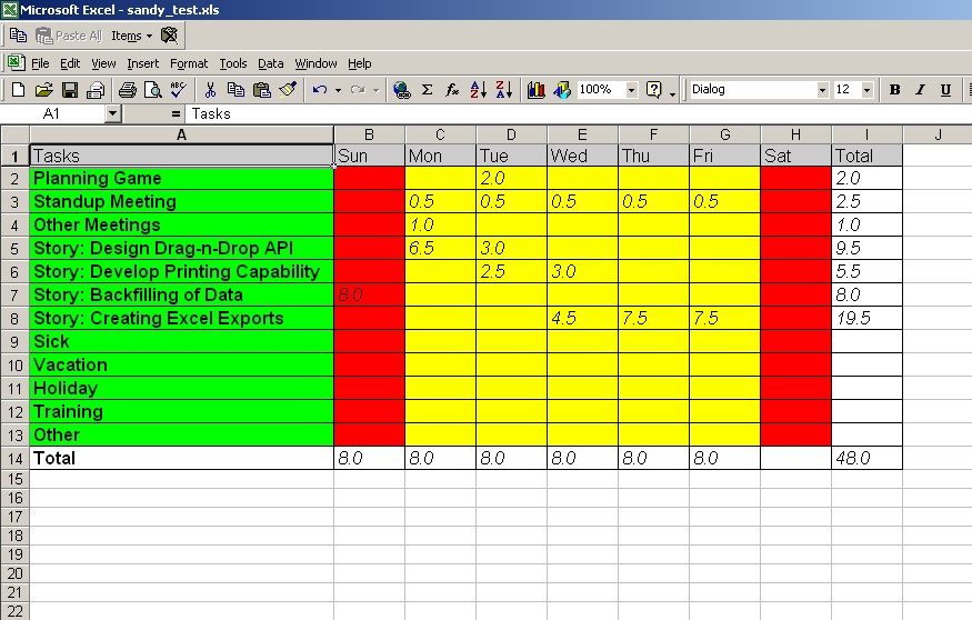 Figure 2 Microsoft Excel spreadsheet created from JTable
